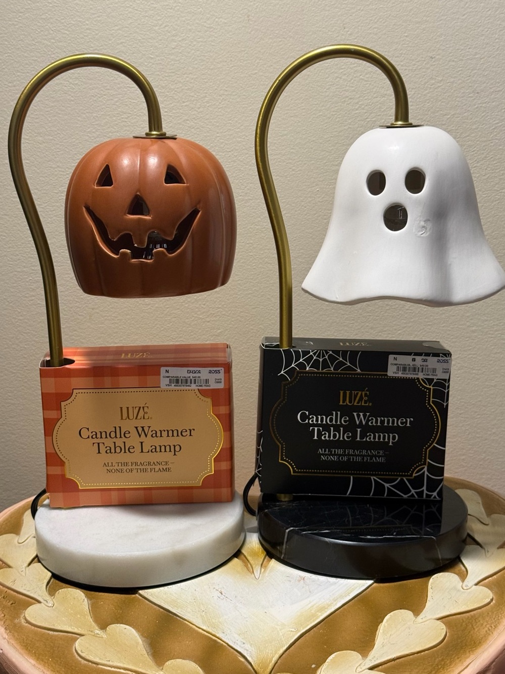 Set of 2 Luze Halloween Ghost & Pumpkin Candle Warmer Table Lamps